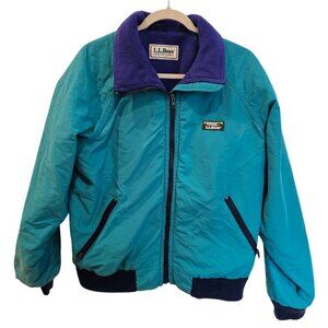 L.L. Bean Warm-Up Jacket Teal Purple Fleece Lined USA Vintage MISSING SIZE TAG